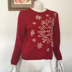 Medium Vintage "Ugly" Red Christmas Sweater w/ Snowflakes